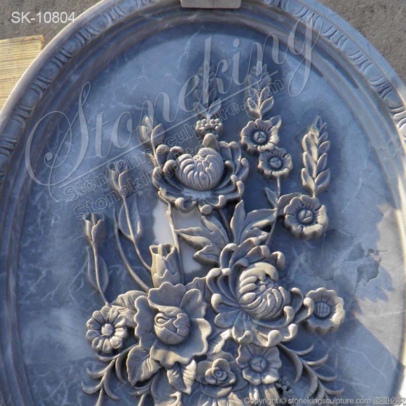 Hand Carved Solid Marble Floral Wall Relief Art Sculpture for Outdoor and Home Decor for sale 