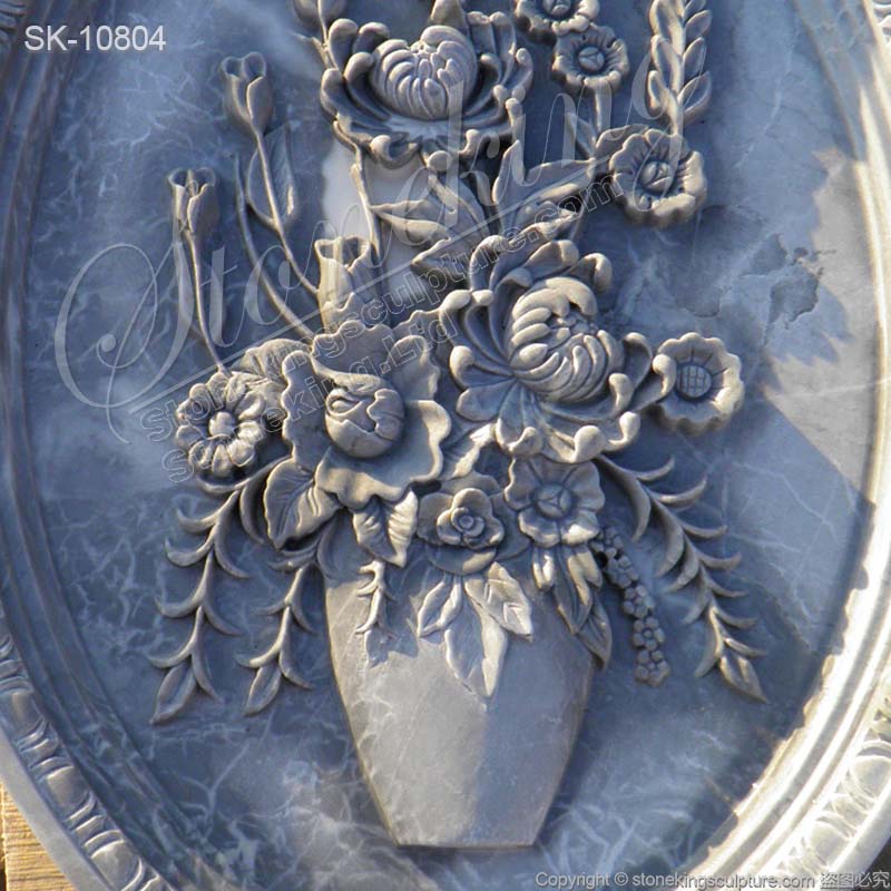 Hand Carved Solid Marble Floral Wall Relief Art Sculpture for Outdoor and Home Decor for sale 