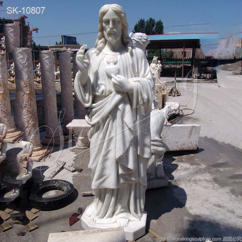 Factory Supplier Hand Carved Life Size White Marble Sacred Heart of Jesus Statue for sale 