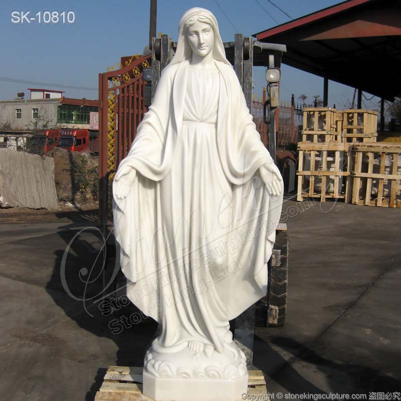 Religious Hand Carved White Marble Blessed Mother Mary Statue for Outdoor for sale