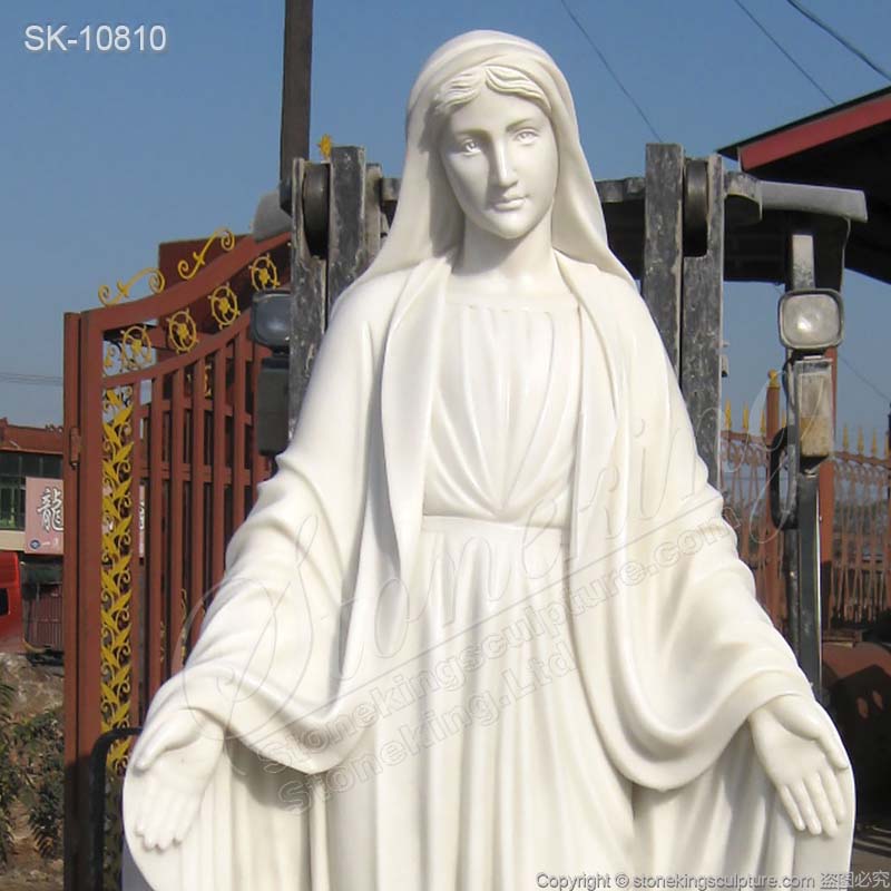 Religious Hand Carved White Marble Blessed Mother Mary Statue for Outdoor for sale