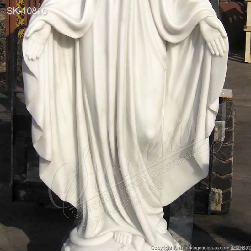 Religious Hand Carved White Marble Blessed Mother Mary Statue for Outdoor for sale