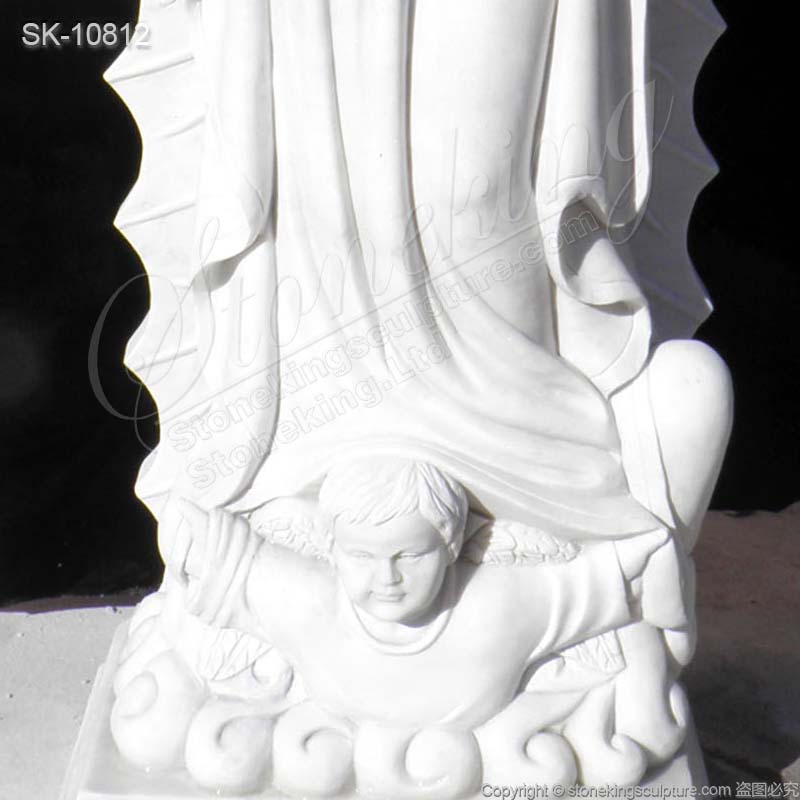 Catholic Outdoor Hand Carved White Marble Our Lady of Guadalupe Statue for sale