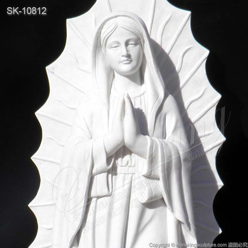 Catholic Outdoor Hand Carved White Marble Our Lady of Guadalupe Statue for sale