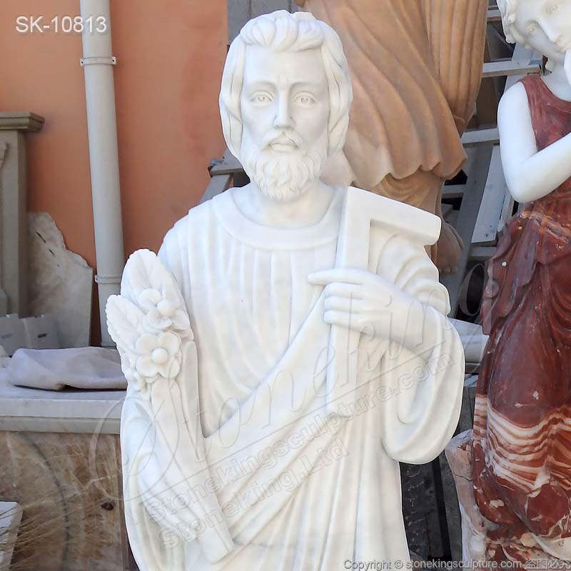 Catholic Outdoor Hand Carved White Marble Saint Joseph Statue for Church and Home for sale 