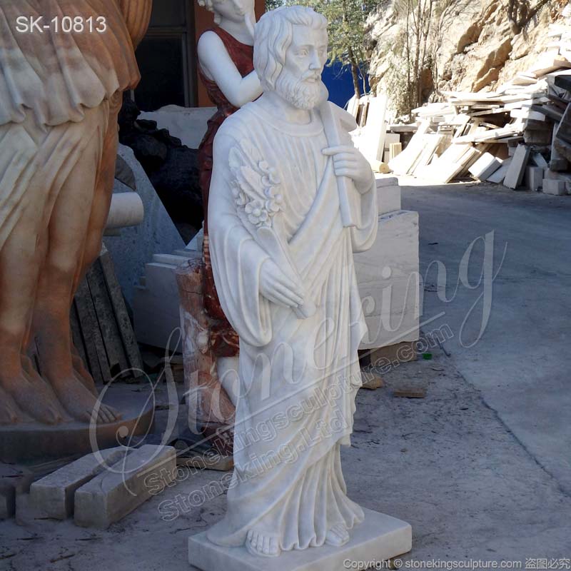 Catholic Outdoor Hand Carved White Marble Saint Joseph Statue for Church and Home for sale 