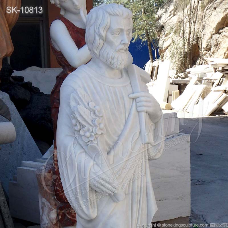 Catholic Outdoor Hand Carved White Marble Saint Joseph Statue for Church and Home for sale 