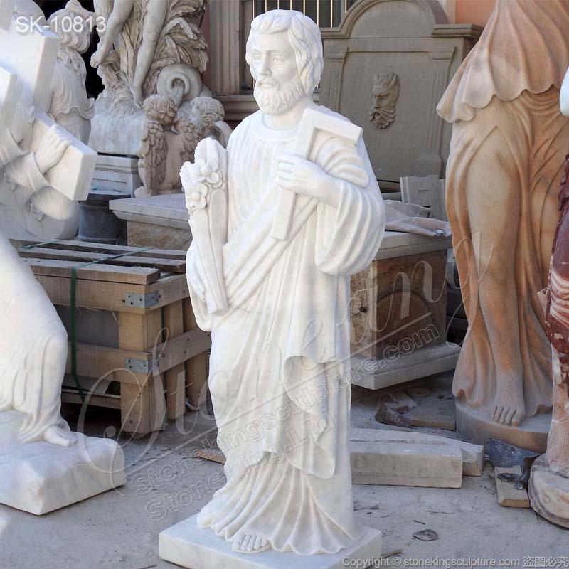 Catholic Outdoor Hand Carved White Marble Saint Joseph Statue for Church and Home for sale 