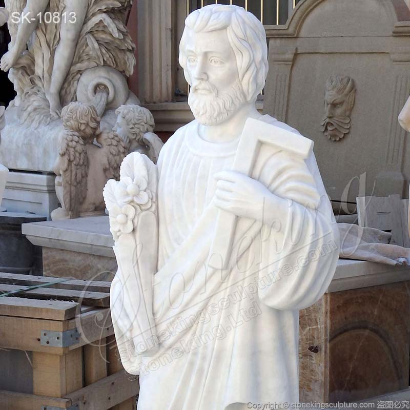 Catholic Outdoor Hand Carved White Marble Saint Joseph Statue for Church and Home for sale 