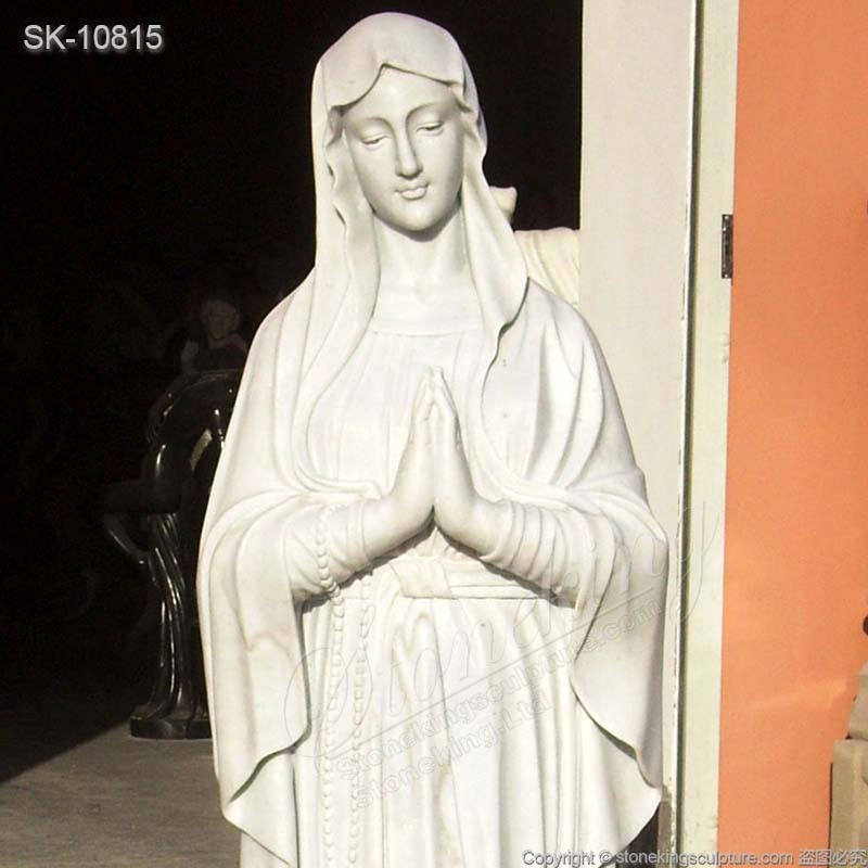 Catholic Outdoor Hand Carved Life Size White Marble Our Lady of Lourdes Statue for sale 