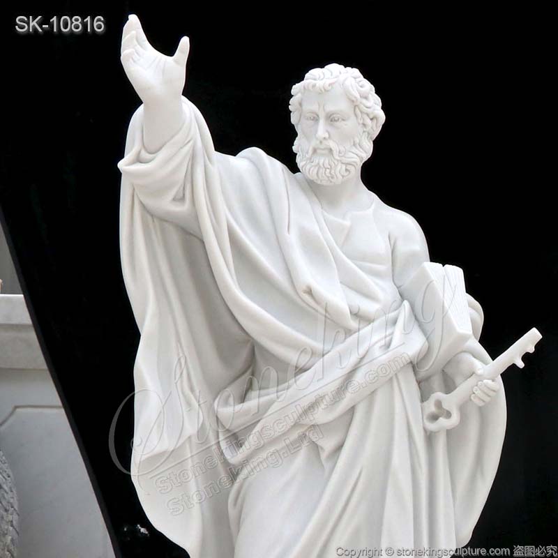 Religious Hand Carved White Marble Saint Peter Statue for Church and Home Decor for sale 