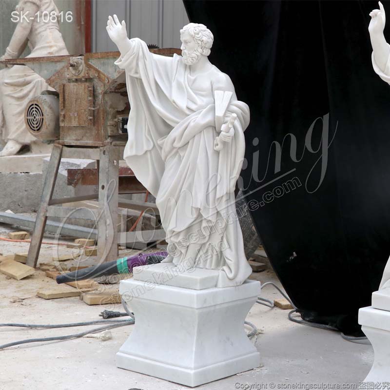 Religious Hand Carved White Marble Saint Peter Statue for Church and Home Decor for sale 