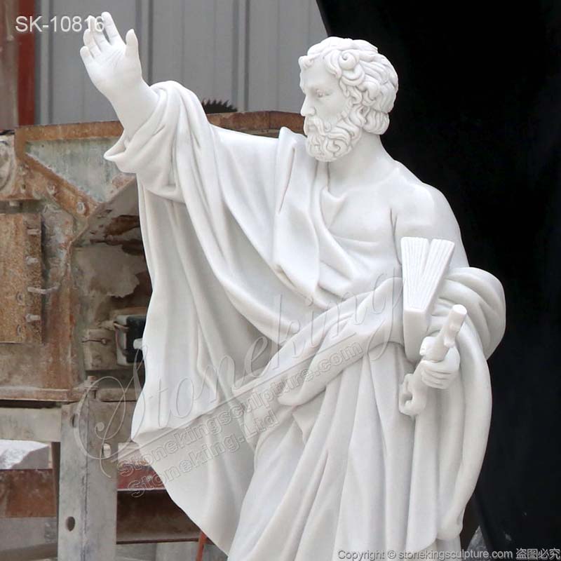 Religious Hand Carved White Marble Saint Peter Statue for Church and Home Decor for sale 