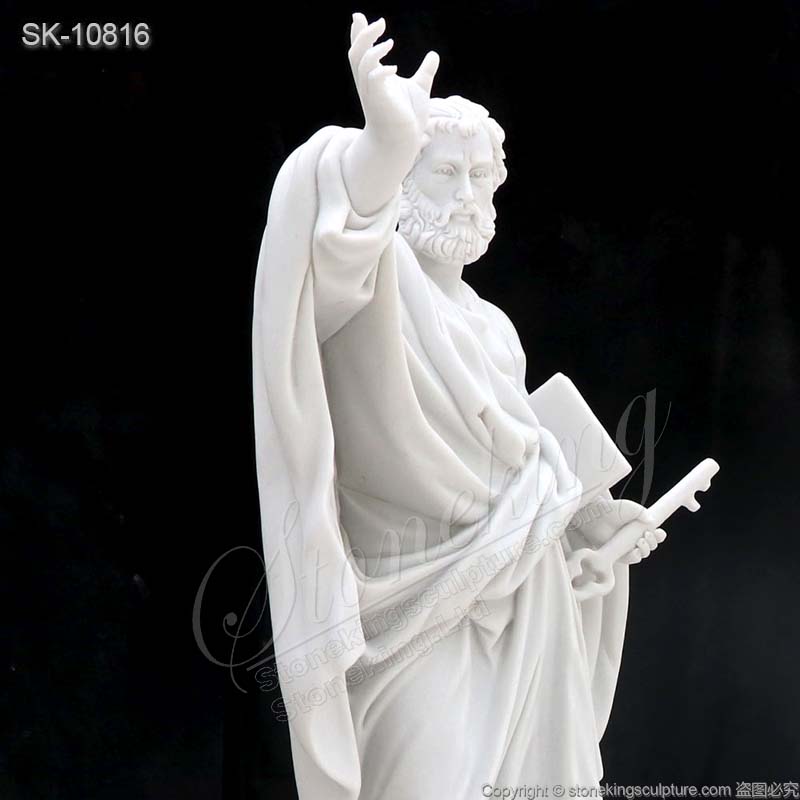 Religious Hand Carved White Marble Saint Peter Statue for Church and Home Decor for sale 