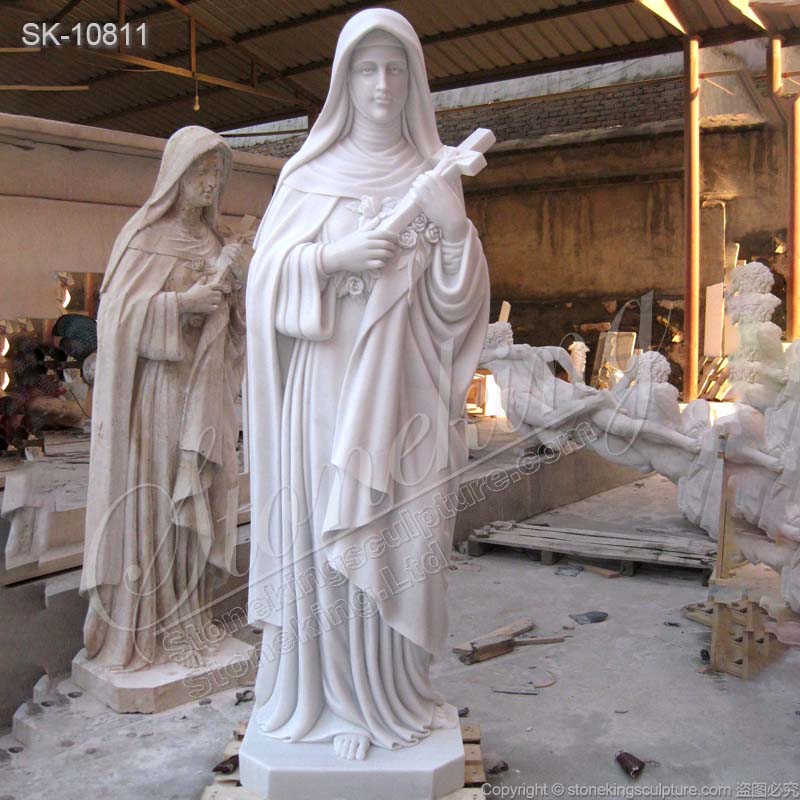 Catholic Hand Carved Life Size Marble St. Teresa of Avila Statue for Church for sale