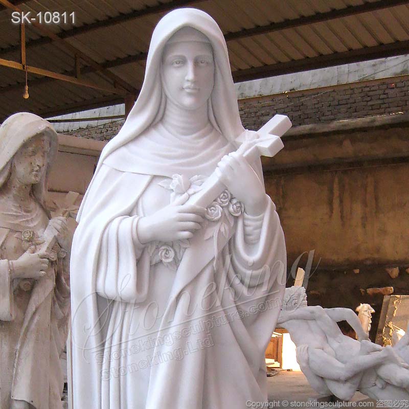 Catholic Hand Carved Life Size Marble St. Teresa of Avila Statue for Church for sale