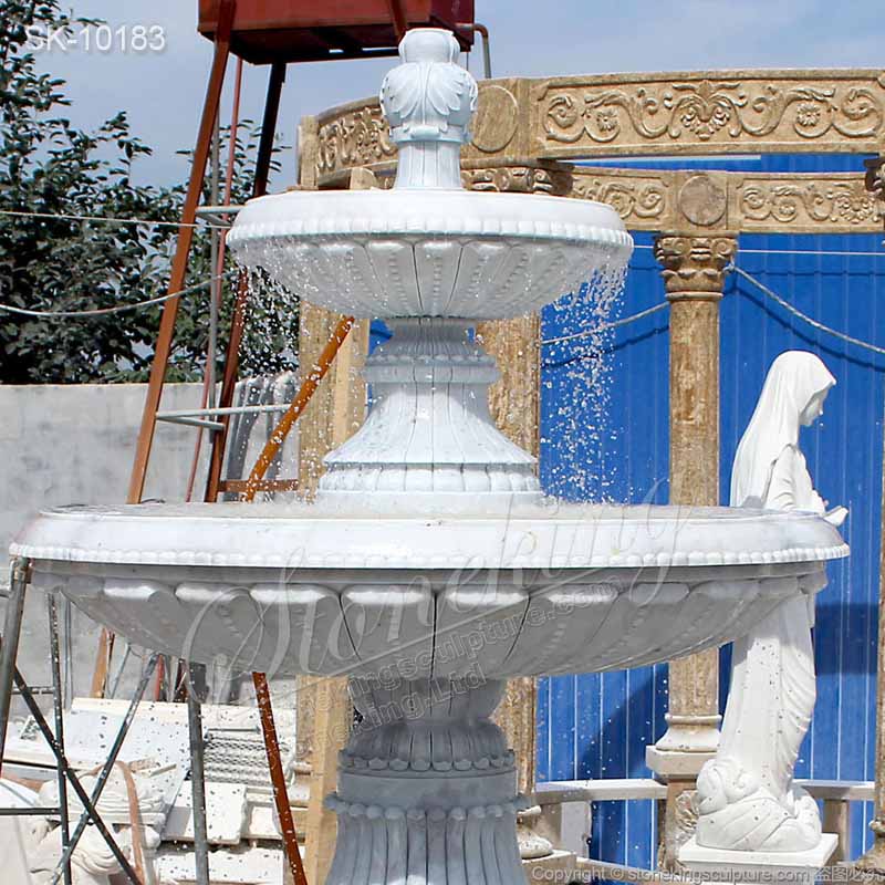 Outdoor Marble 2 Tier Water Fountain with Pool for Garden or Patio Decor for sale 