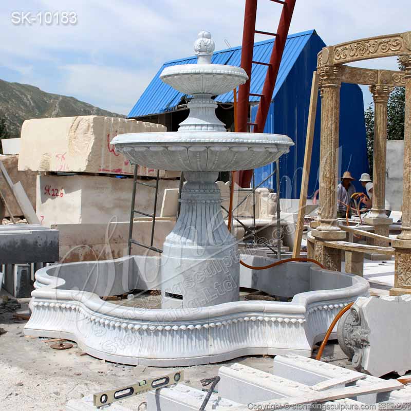 Outdoor Marble 2 Tier Water Fountain with Pool for Garden or Patio Decor for sale 