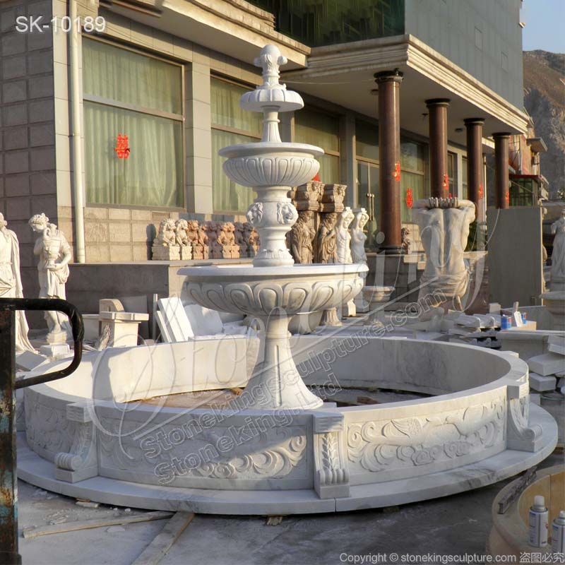 Factory Supply Large White Marble Tiered Water Fountain for Outdoor Garden for sale