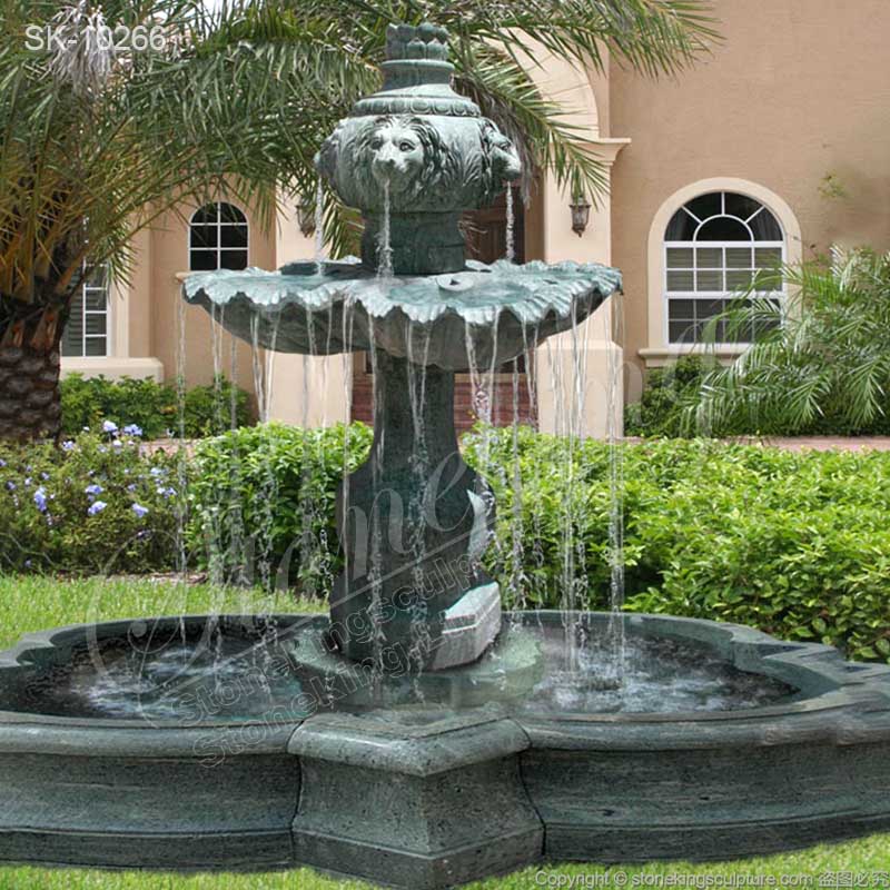 High Quality Green Marble Lion Head Water Fountain for Outdoor Garden or Patio for sale 