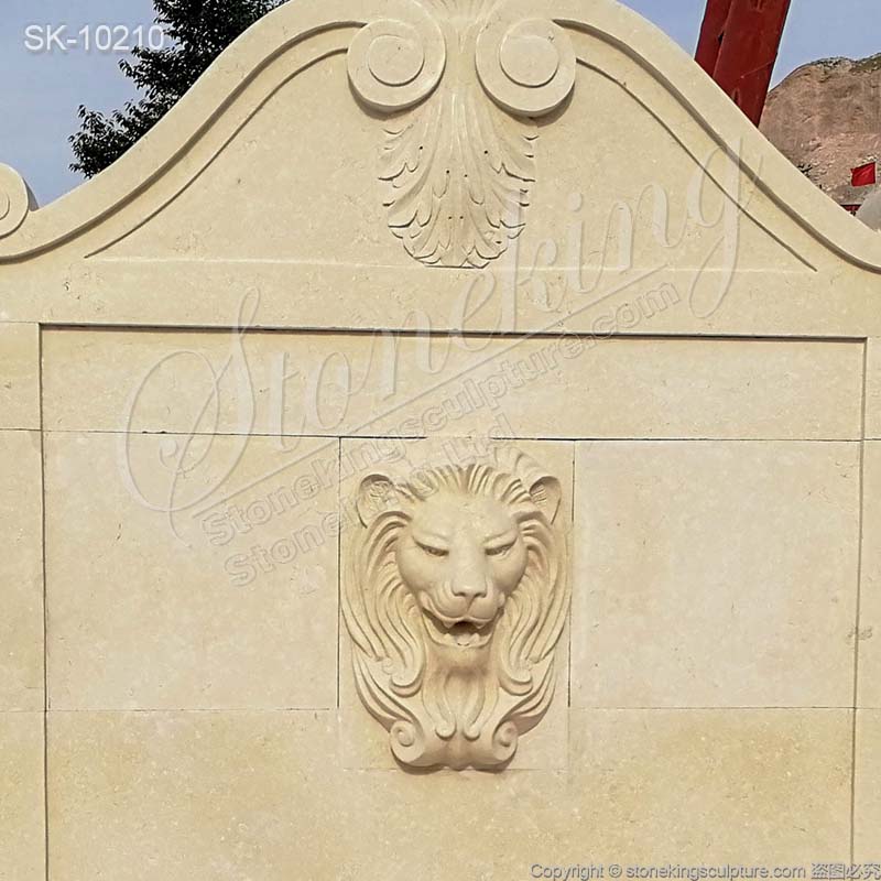 Factory Supplier Egyptian Beige Marble Outdoor Lion Head Wall Fountain for sale 