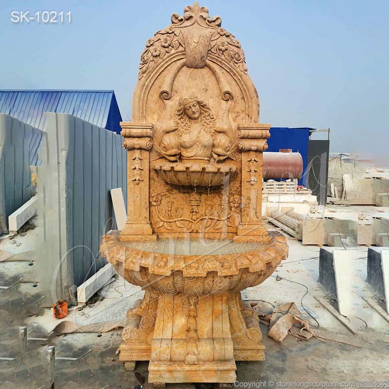 Hand Carved Solid Marble Outdoor Wall Water Fountain for Garden and Home for sale