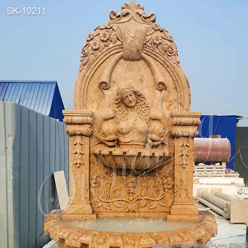 Hand Carved Solid Marble Outdoor Wall Water Fountain for Garden and Home for sale