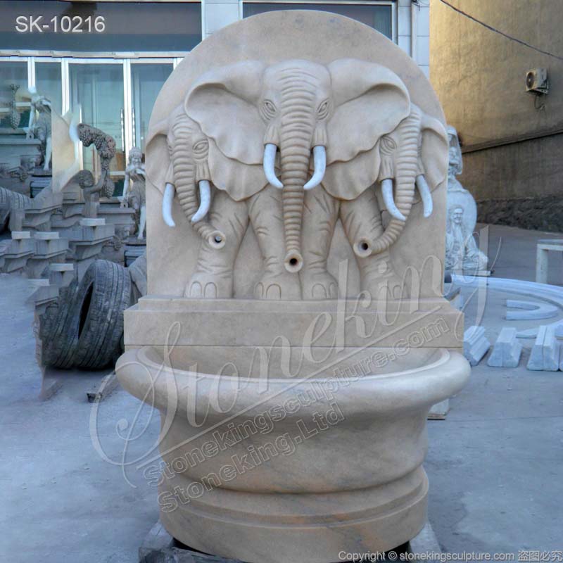 Wholesale Marble Modern Outdoor Wall Fountain With Elephants for Courtyard for sale