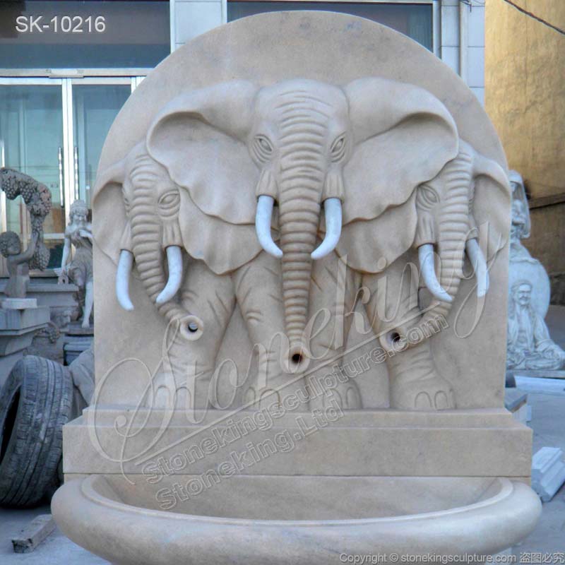 Wholesale Marble Modern Outdoor Wall Fountain With Elephants for Courtyard for sale