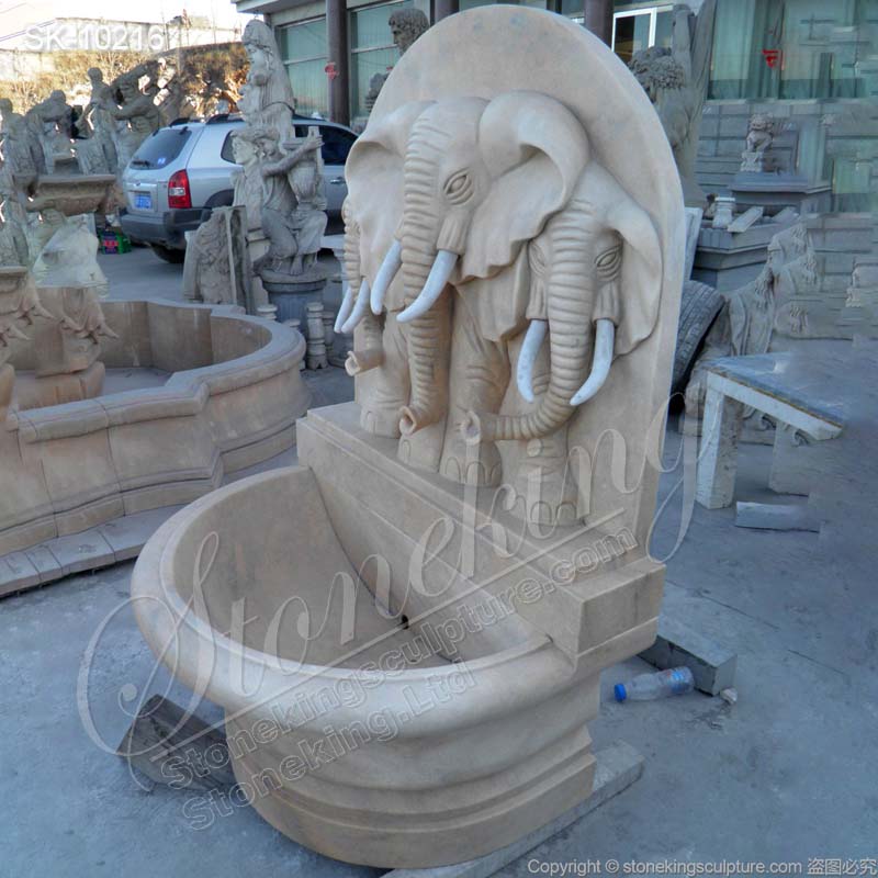 Wholesale Marble Modern Outdoor Wall Fountain With Elephants for Courtyard for sale