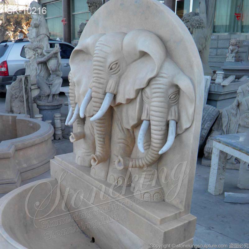 Wholesale Marble Modern Outdoor Wall Fountain With Elephants for Courtyard for sale