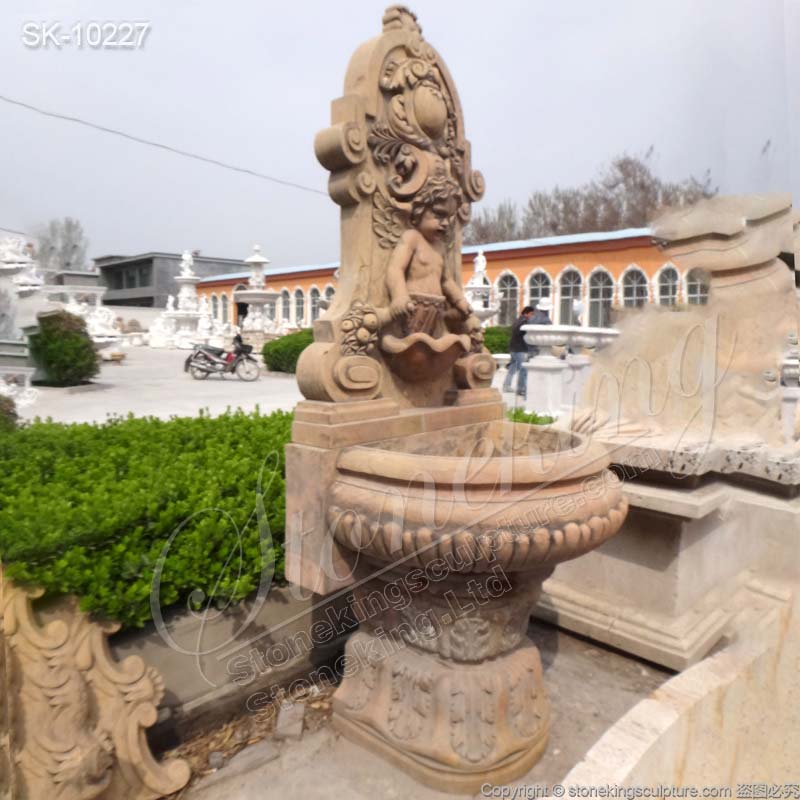 High Quality Yellow Marble Decorative Wall Fountain for Outdoor Garden and Patio for sale 