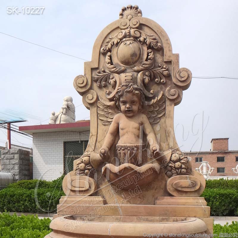 High Quality Yellow Marble Decorative Wall Fountain for Outdoor Garden and Patio for sale 