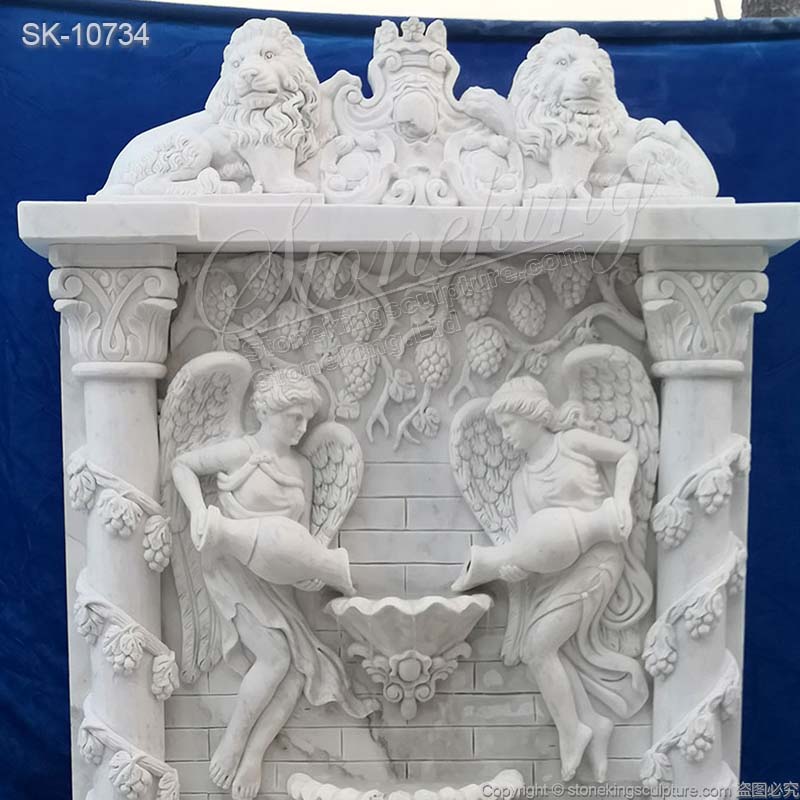 Hand Carved White Marble Exterior Wall Fountain for Garden and Backyard Decor for sale