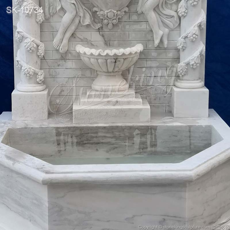 Hand Carved White Marble Exterior Wall Fountain for Garden and Backyard Decor for sale