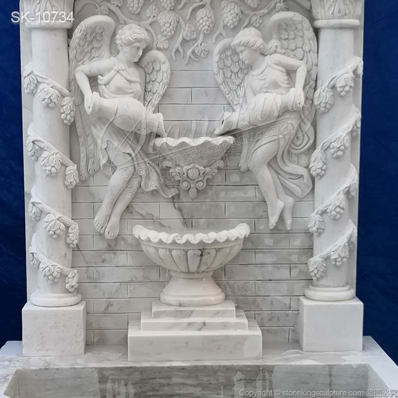 Hand Carved White Marble Exterior Wall Fountain for Garden and Backyard Decor for sale