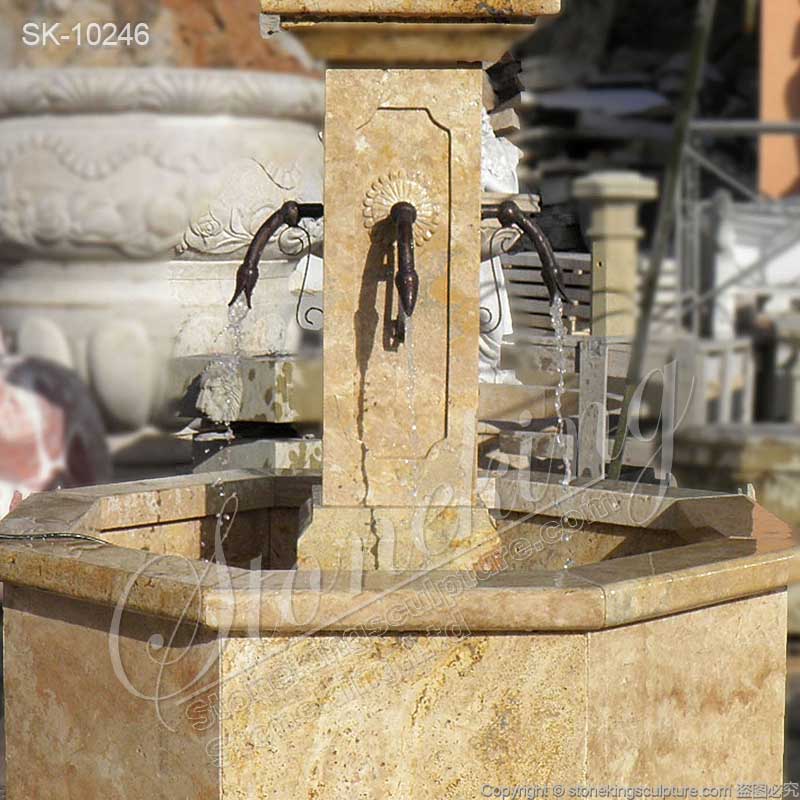 Manufacturer Yellow Travertine Stone Antique Water Fountain for Outdoor Gardens and Courtyard for sale