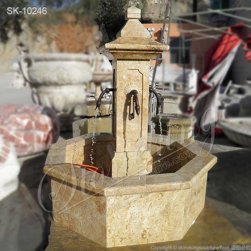 Manufacturer Yellow Travertine Stone Antique Water Fountain for Outdoor Gardens and Courtyard for sale