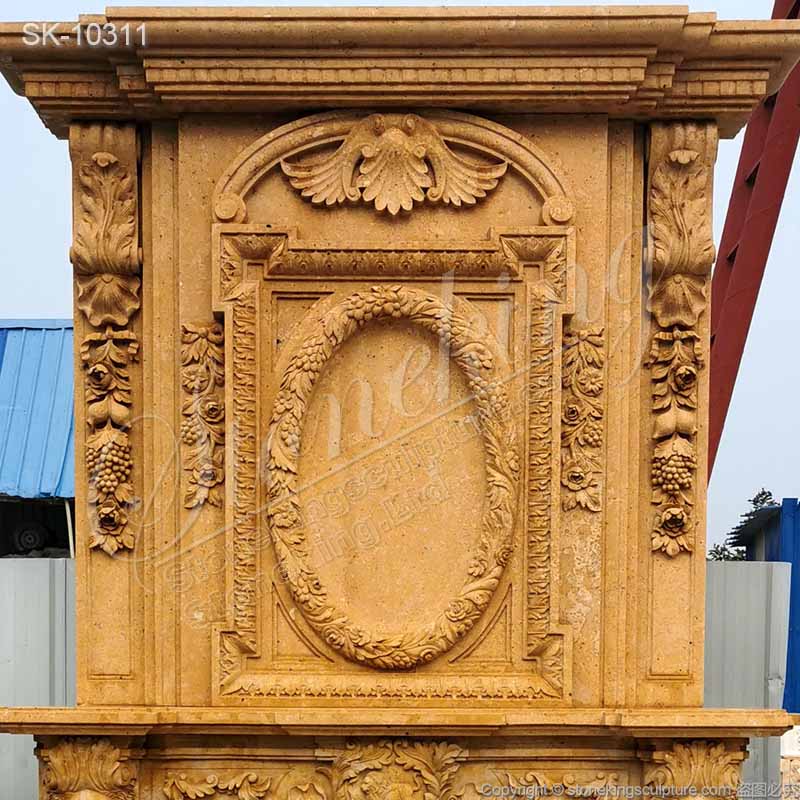 Manufacturer Overmantel of Yellow Travertine Stone Fireplace Mantel for Living Room for sale