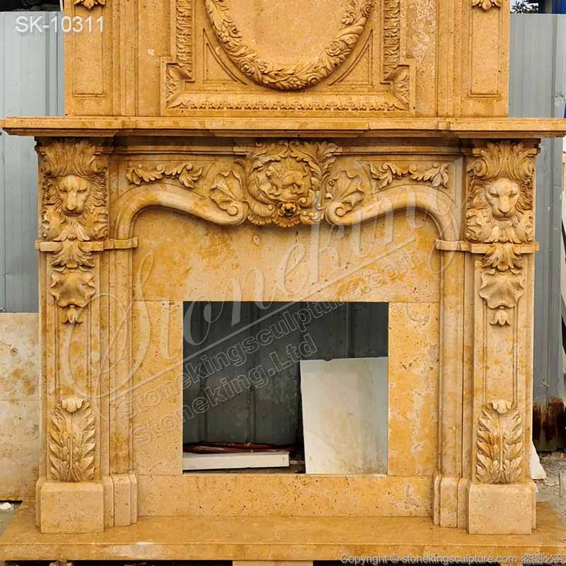 Manufacturer Overmantel of Yellow Travertine Stone Fireplace Mantel for Living Room for sale