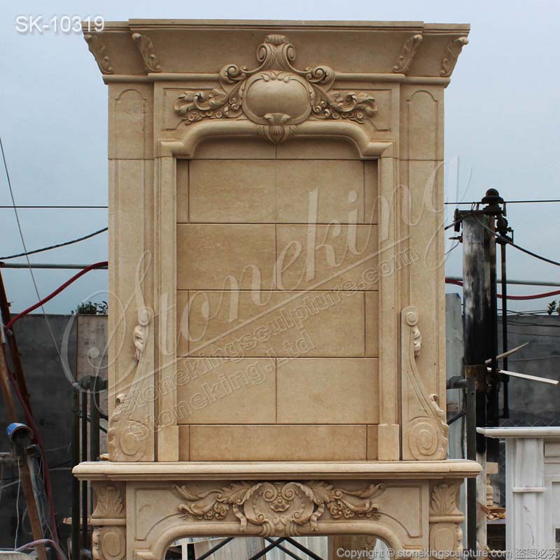 Factory Price Overmantel Beige Marble High Ceiling Fireplace for Living Room for sale 