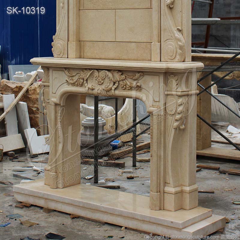 Factory Price Overmantel Beige Marble High Ceiling Fireplace for Living Room for sale 