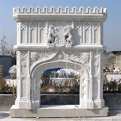 Overmantel White Marble Custom Fireplace Surround Mantel Shelf for Home Decor for sale 