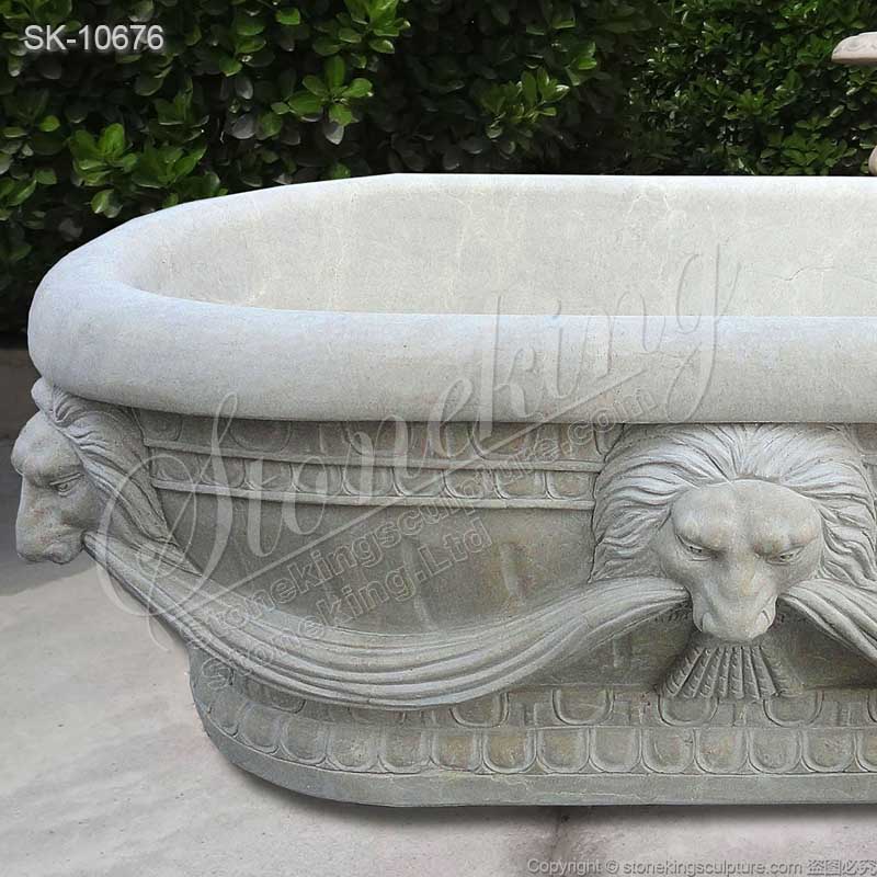 Wholesale Hand Carved Freestanding Oval Natural Stone Bathtub with Lion Head for sale 