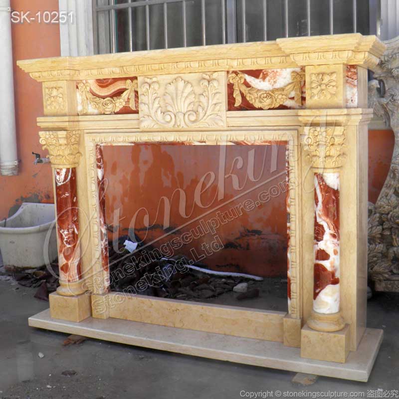 Manufacturer Hand Carved Marble Decorative Fireplace Surround with Columns for sale