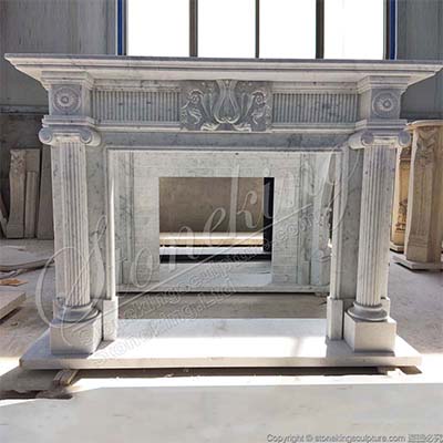 Factory Supplier Solid White Marble Victorian Fireplace Mantel for Living Room for sale 