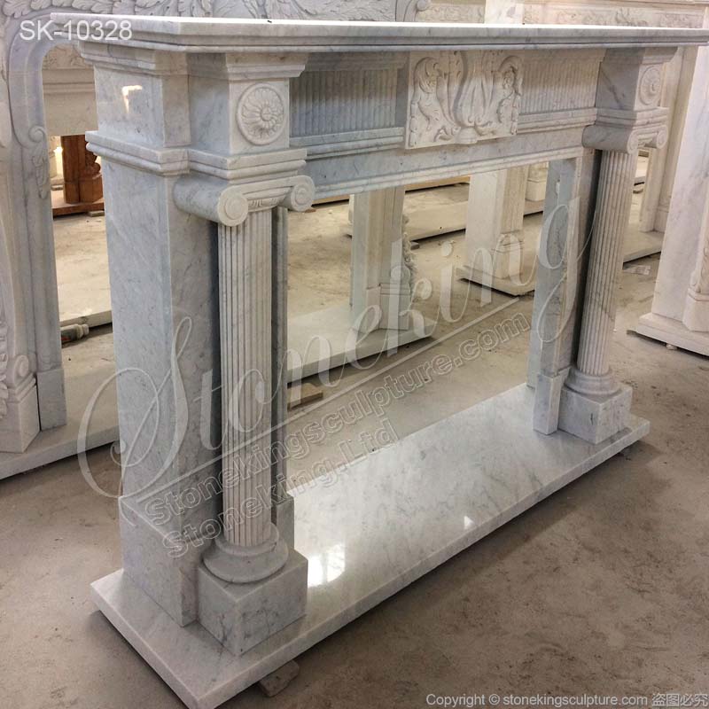 Factory Supplier Solid White Marble Victorian Fireplace Mantel for Living Room for sale 