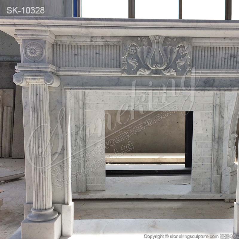 Factory Supplier Solid White Marble Victorian Fireplace Mantel for Living Room for sale 