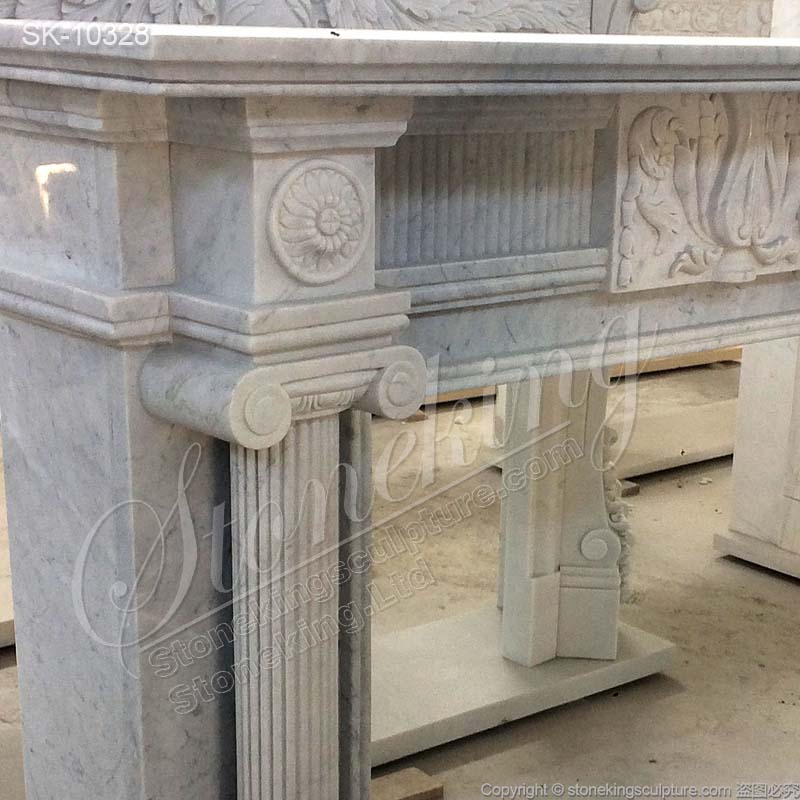 Factory Supplier Solid White Marble Victorian Fireplace Mantel for Living Room for sale 