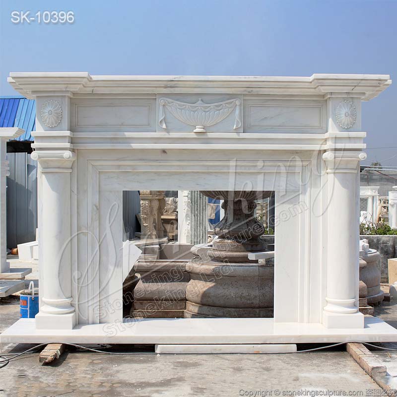 Factory Supply Modern Solid White Marble Fireplace Mantel Shelf for Living Room for sale 